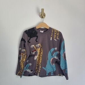 Zara Boys Monster Graphic Long Sleeve Shirt Size 4-5 Years Gray Print Top